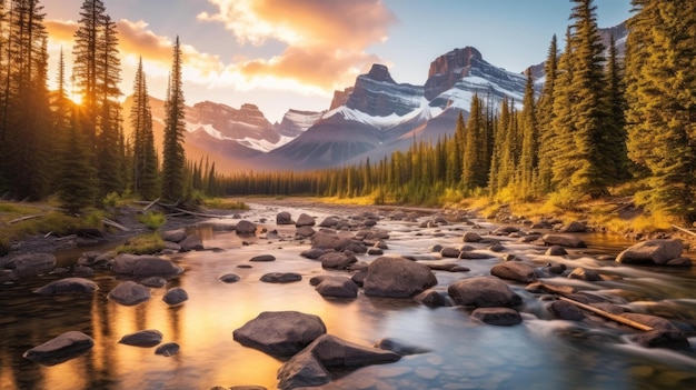 fiume sereno che scorre attraverso una vibrante foresta verde