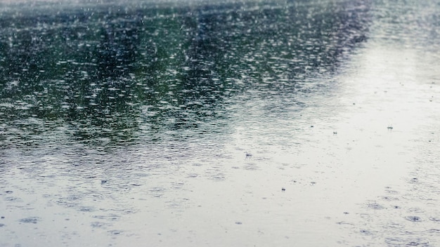 Fiume sotto la pioggia Superficie dell'acqua durante un acquazzone