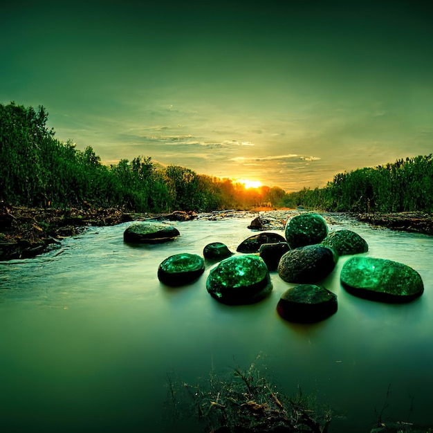 fiume verde, foresta verde