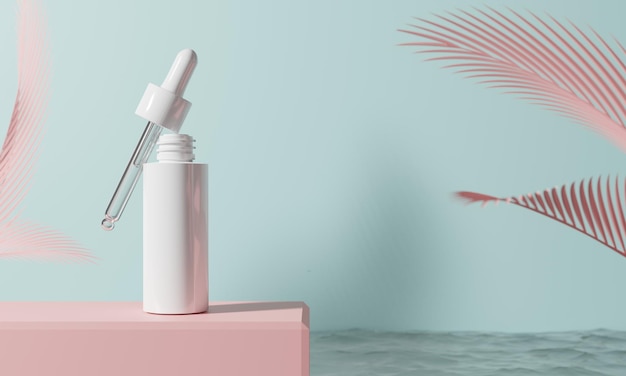 Flacone cosmetico per la cura della pelle 3d rendering illustrazione mockup lozione medica siero contagocce prodotto