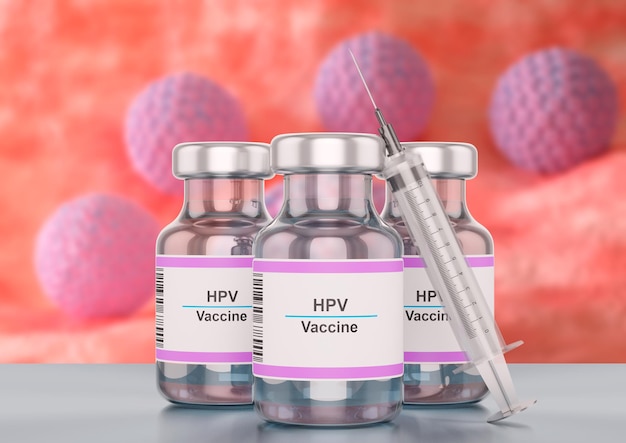 Flacone di vaccino HPV contro il virus del papilloma umano con siringa