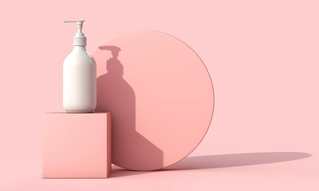 Flacone per il trucco cosmetico bianco vuoto per la cura della pelle su sfondo rosa pastello Rendering 3D