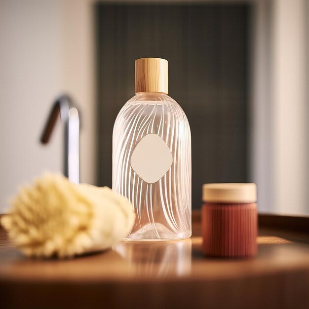 Flacone per shampoo in stile mockup bottiglia per pompa per sapone liquido nel bagno di casa interno per il lavaggio e la cura del corpo co