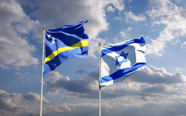 flag di stato di Israele e Curacao insieme sullo sfondo del cielo