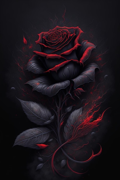 Flaming Rose Splash Art Starry rosso scuro