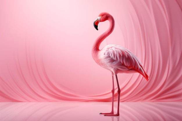 Flamingo in primo piano su uno sfondo rosa morbido con spazio per la copia