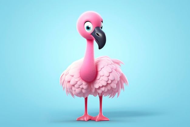 Flamingo rosa cartoon carino in 3D