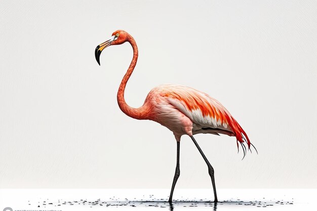 Flamingo rosa che vada in acque poco profonde circondato da vegetazione AI generativa