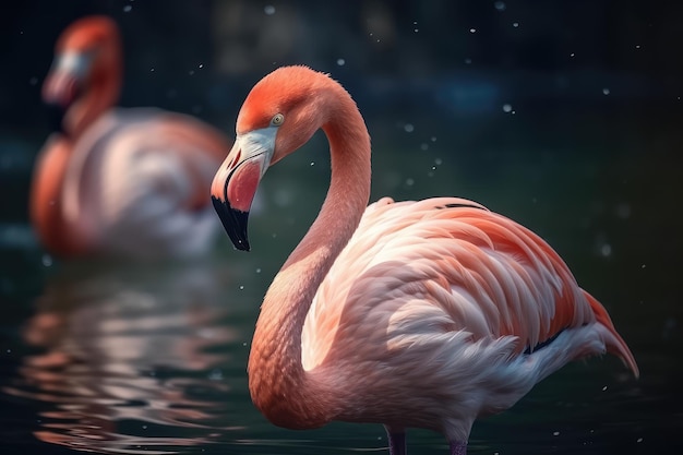 Flamingo rosa da vicino nel lago AI