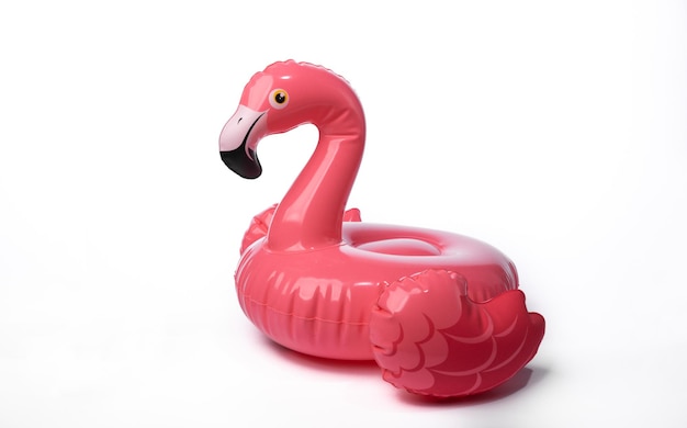 Flamingo rosa gonfiabile isolato su sfondo bianco