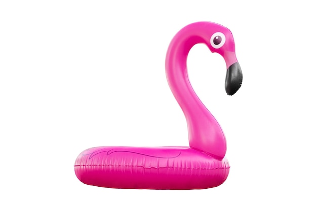 Flamingo rosa gonfiabile isolato su sfondo bianco