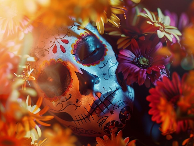 Flat dia de muertos celebrazione illustrazione teschio messicano