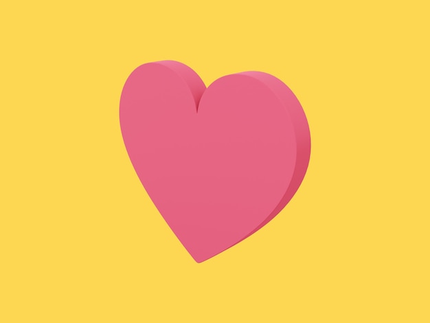 flat heart red single color symbol of love on a monochrome yellow background right side view 3d rendering