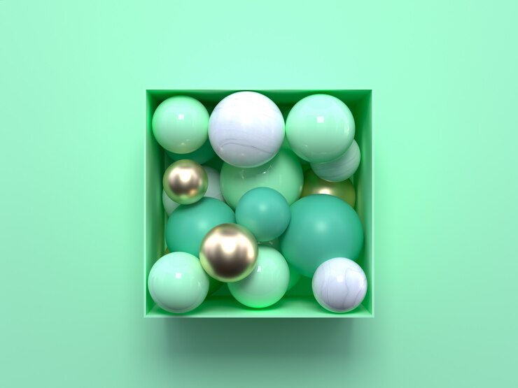 flat lay soft green pastel scene with abstract green and white geometric shapes