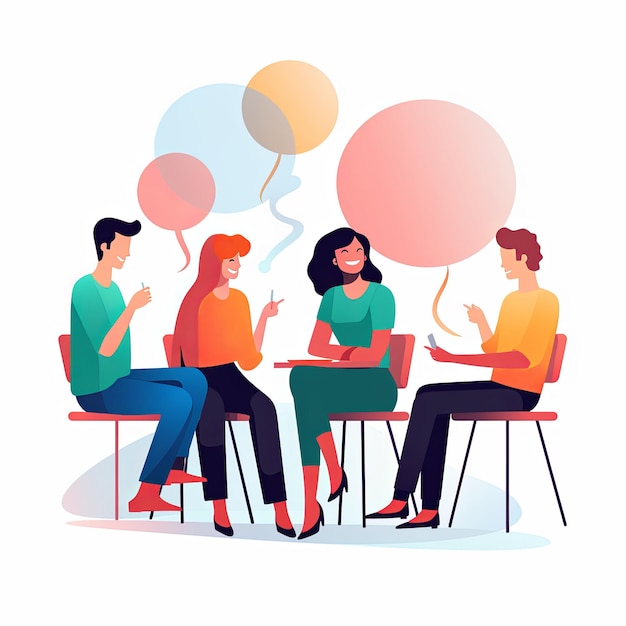 flat vector style illustration a diverse group of people talking and collaborating on white background v 52 job id 1343cae7fd8041bca3ac71c7899b8c53