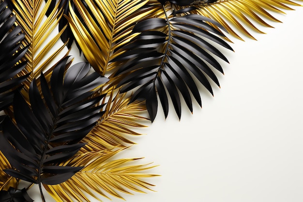 Flatlay di palma tropicale oro e nero