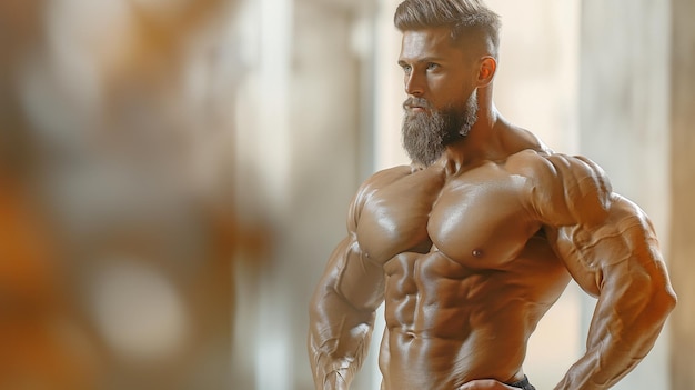 Flessione muscolare e postura da parte di un concorrente di bodybuilding