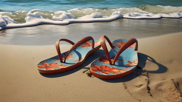 Flip-flops in una scena di spiaggia che cattura l'essenza del tempo libero rilassato