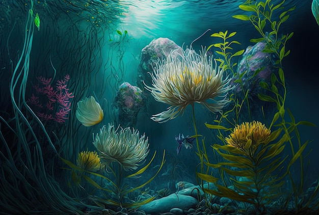 Flora realistica in un ambiente sottomarino