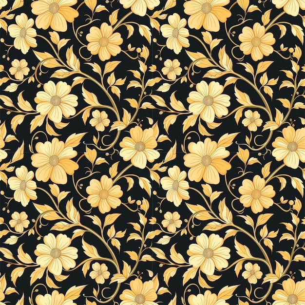 Floral yellow color form natural seamless fabric pattern