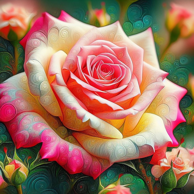 Flore di rosa astratto rosso bianco rosa immagine di rosa bagnata