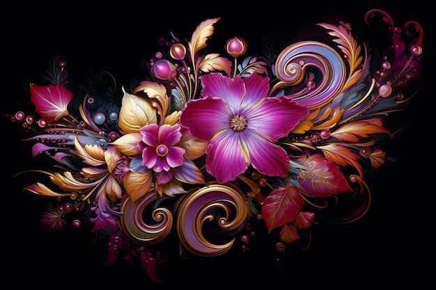 Flower Wallpaper Art With Jewels Ai generativa