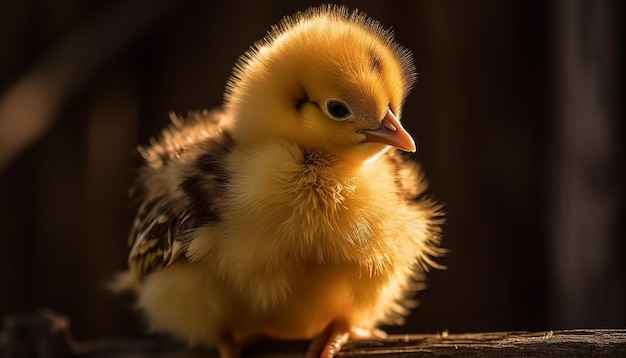 Fluffy anatroccolo che cova in piedi nella bellezza primaverile generata dall'intelligenza artificiale