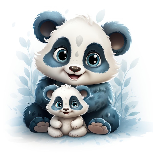 Fluffy Mommy e Baby Panda in stile Disney Clipart generato da AI
