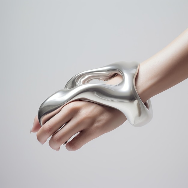 Fluidic Symphony esplora concetti futuristici con un braccialetto di metallo contemporaneo in argento A Visual