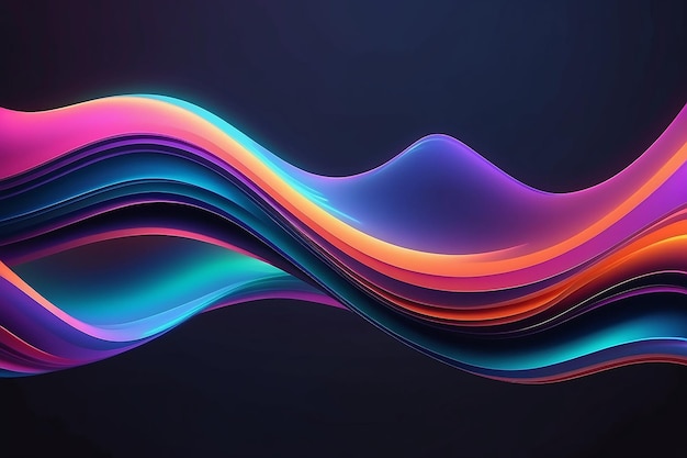 Fluido astratto rendering 3D olografico a neon iridescente ondata curva in movimento sfondo scuro