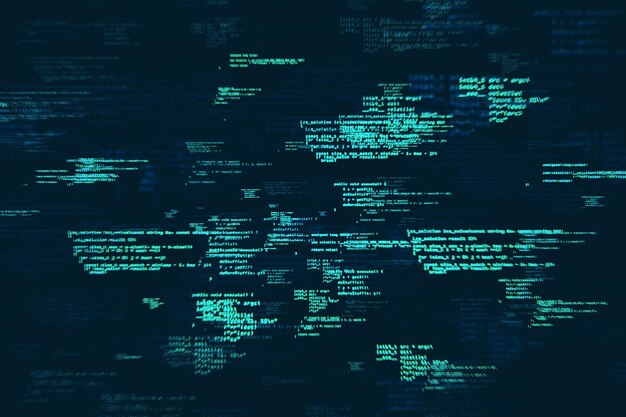 Flussi di dati digitali astratti su uno sfondo blu che creano una consistenza a tema tecnologico che raffigura il concetto di cyberspace 3D Rendering