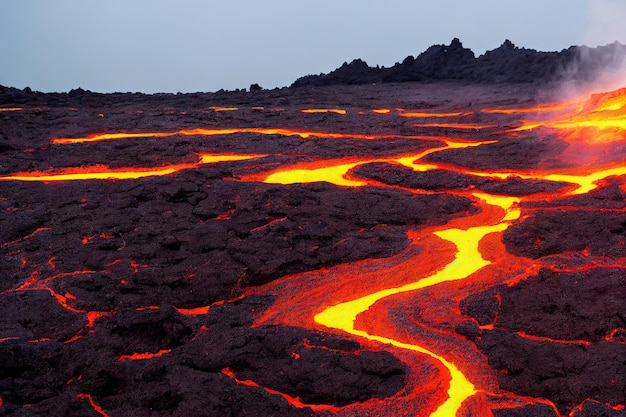 Flussi di magma fuso struttura di lava giallo arancio