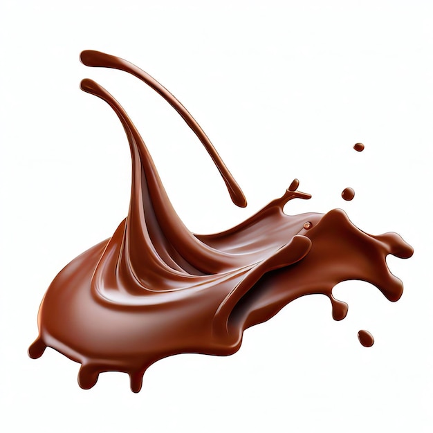 Flusso della corona di spruzzi di liquido al cioccolato con bolle e gocce isolate su sfondo bianco IA generativa