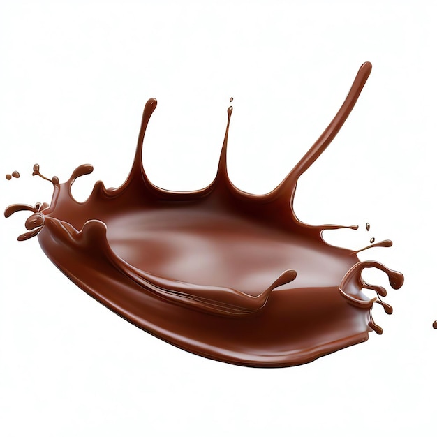 Flusso della corona di spruzzi di liquido al cioccolato con bolle e gocce isolate su sfondo bianco IA generativa