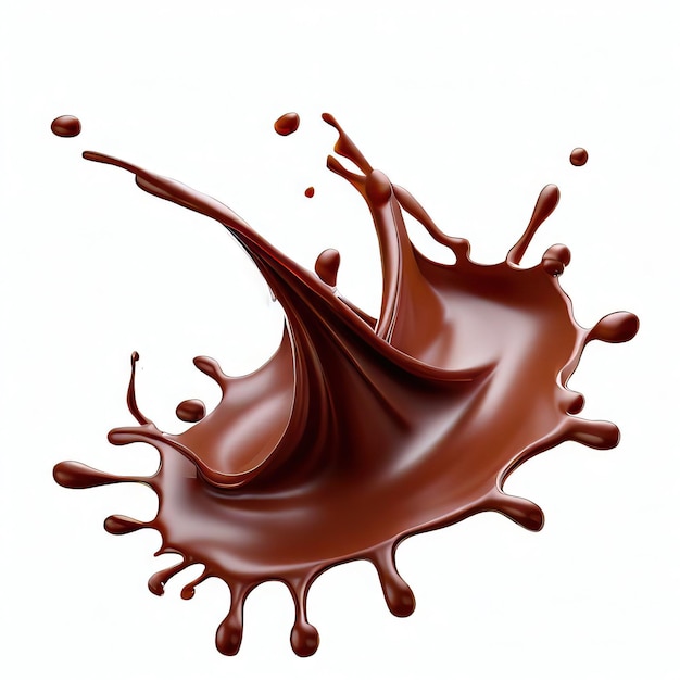 Flusso della corona di spruzzi di liquido al cioccolato con bolle e gocce isolate su sfondo bianco IA generativa