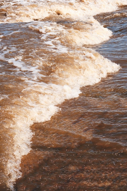 Flusso di acqua di fusione sporca nella soleggiata giornata primaverile.