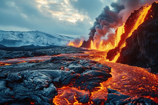 flusso di lava eruzione vulcanica montagne fotografia professionale