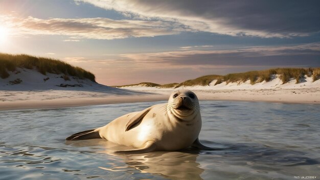 Foca sulla spiaggia dell'isola di dune vicino a Helgoland