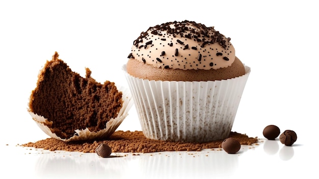 Focaccina al cioccolato cup cake su sfondo bianco immagine isolata cibo