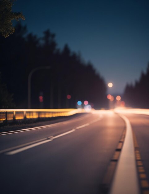 Focalizzazione della strada su uno sfondo sfocato accogliente notturno