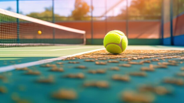 focalizzazione selettiva della palla tre palle su un campo da tennis a paddle di erba artificiale