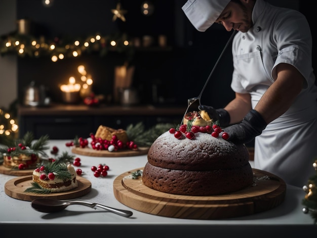 Foco della foto della torta di Natale