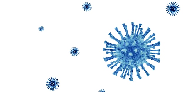 Focolaio di coronavirus, vista microscopica delle cellule del virus dell'influenza. illustrazione 3D