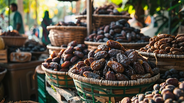 Focus selettivo di datteri secchi o noto come kurma per il concetto di Ramadan