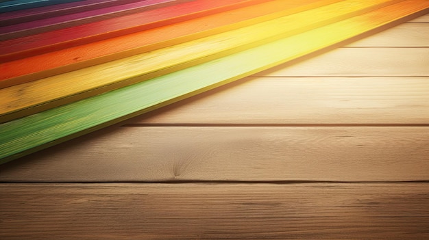 Fogli colorati di legno sono su una superficie di legno.