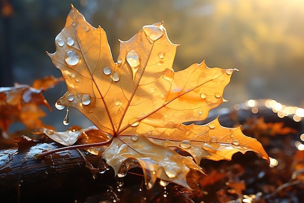 foglia d'autunno con gocce giallo autunno foglie cadute in autunno