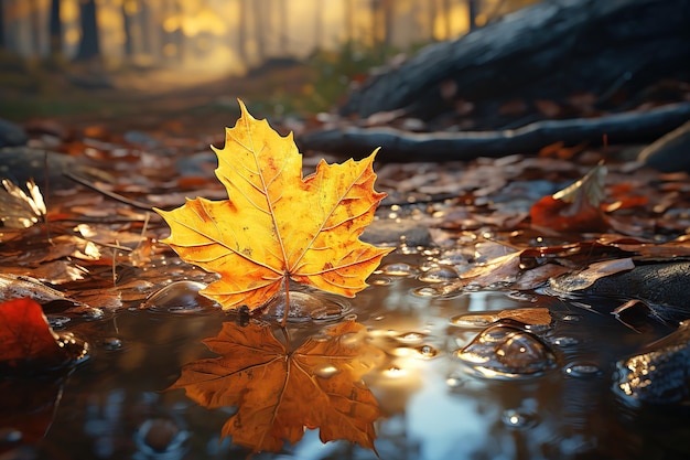 foglia d'autunno con gocce giallo autunno foglie cadute in autunno