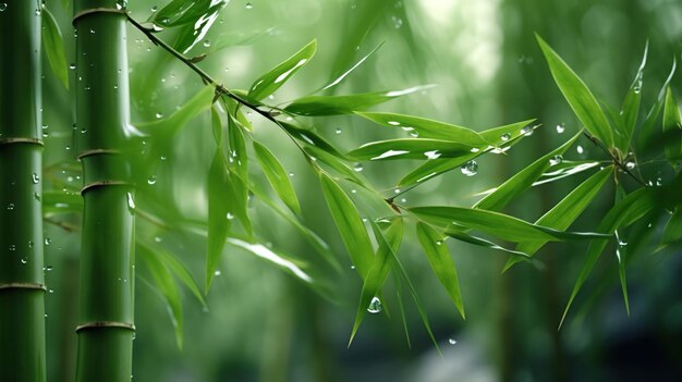 Foglia di bambù e acqua foto zoom