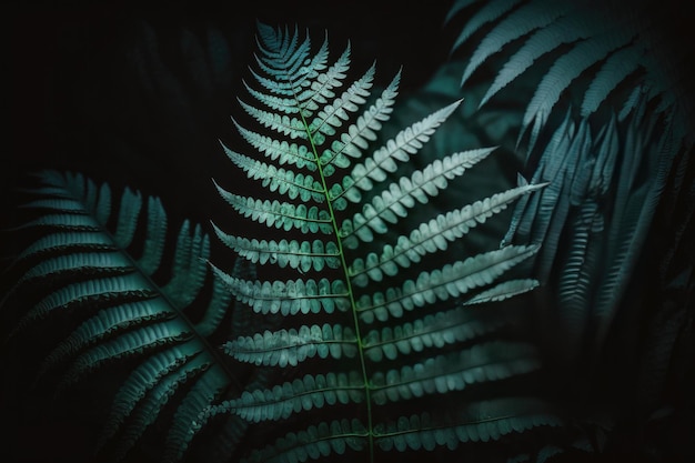 Foglia di felce verde scuro tropicale nella foresta Illustrazione Generative AI
