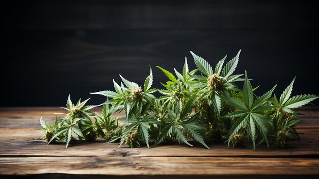 Foglia di marijuana di canapa biologica su un tavolo di legno